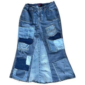 Westport Woman Upcycled Patchwork Cotton Denim Mermaid Maxi Skirt Size 20W